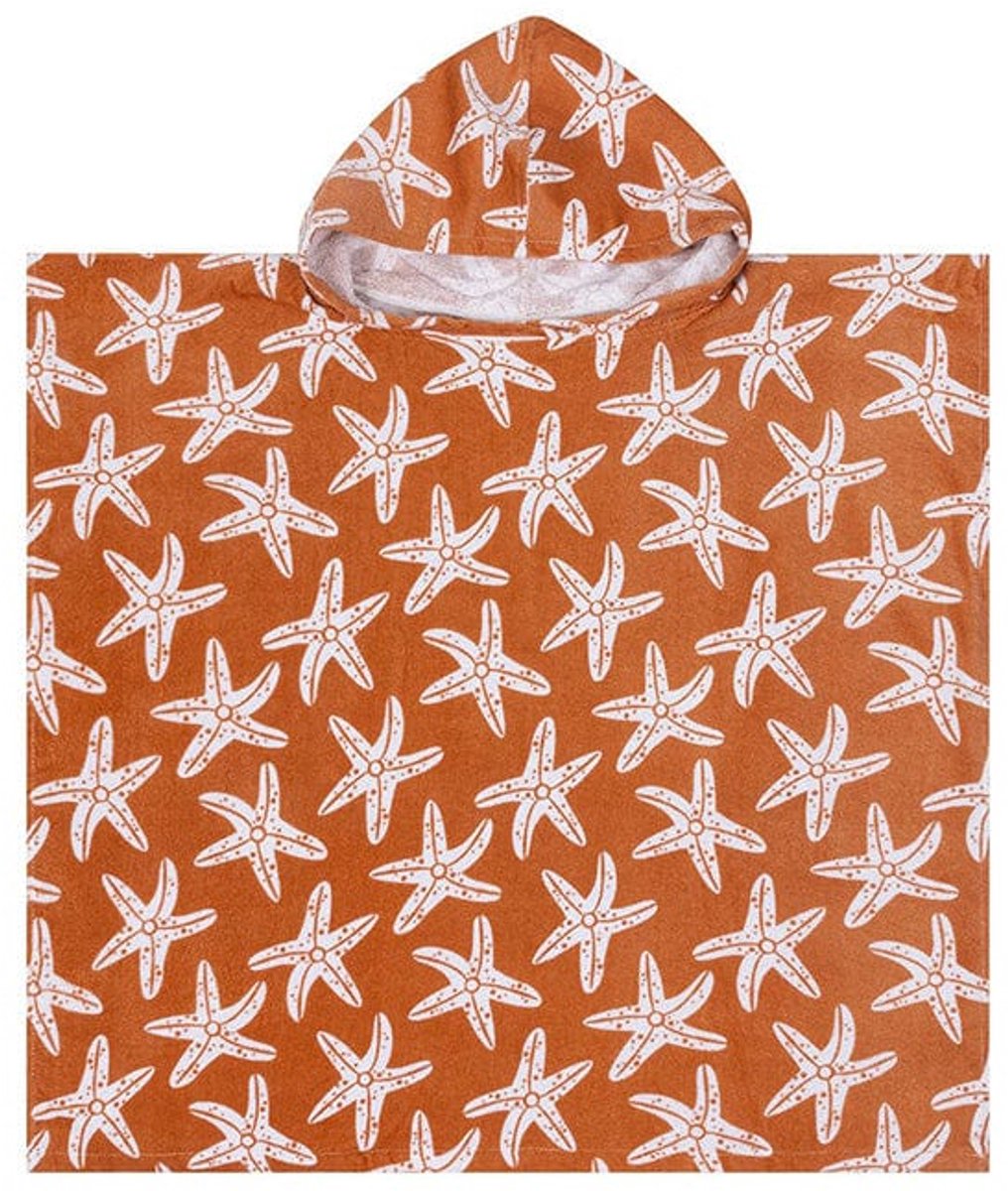 Svømmeting - poncho - 65 x 65 cm - barn - søstjerneprint - 100% bomuld - orange