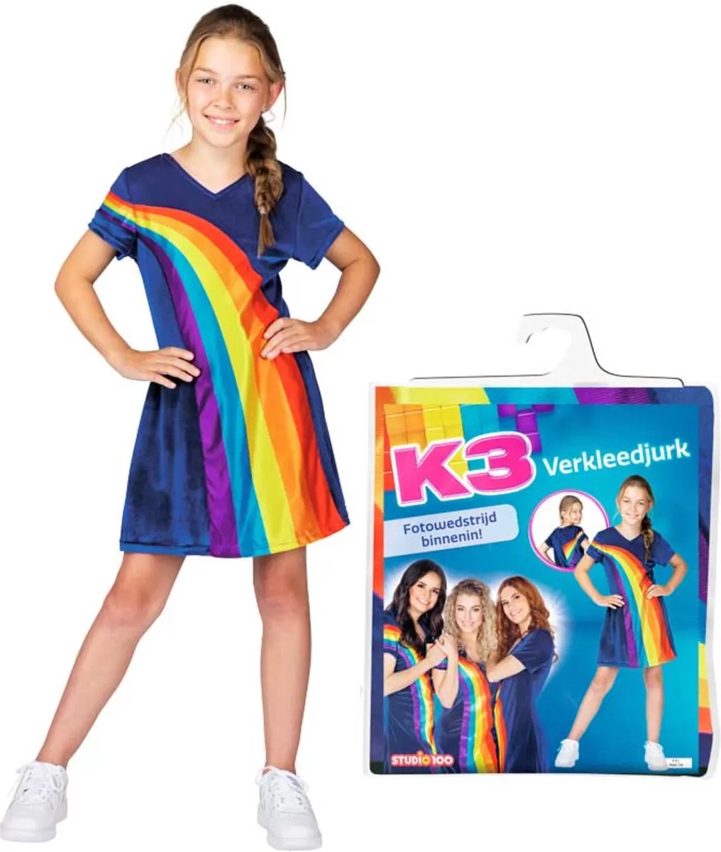 K3 fancy kjole - regnbueblå, 6-8 år