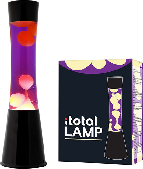 I-total lavalampe - lavalampe - humørlampe - 40x11 cm - glasaluminium - 30w - lilla med gul lava - sort - xl1789