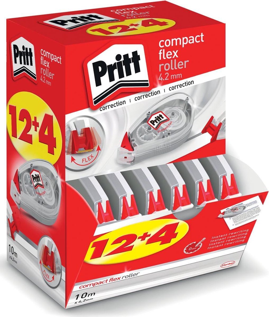 Pritt korrektionsrulle kompakt 4,2mm x 10m, værdipakke 12+4 gratis