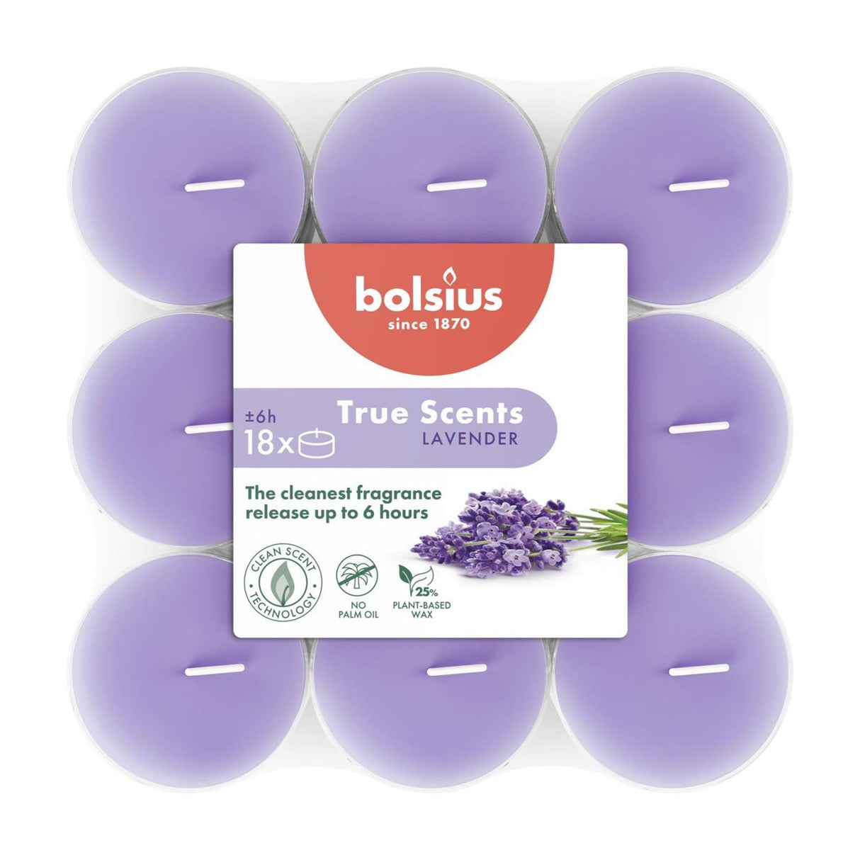 Bolsius duftende fyrfadslys 6t 18 stykker lavendel