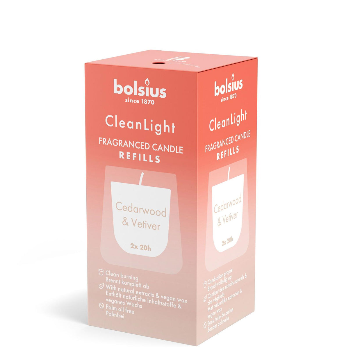 Bolsius ren let duft refill 20h cedertræ vetiver æske a 2 stk