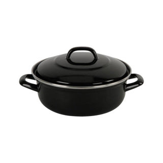 Bk fortalit emalje stegepande 28cm 4l - induktion stegepande - emaljeret stål - ovnsikker op til 230 grader - ingen non-stick belægning - med låg - sort blå