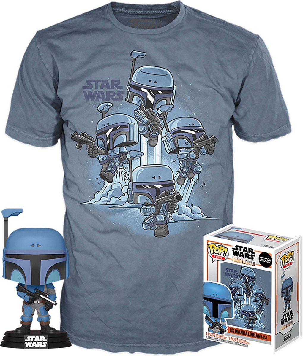 Funko star wars samlerobjekt t-shirt sæt pop! tee box den mandalorian blå