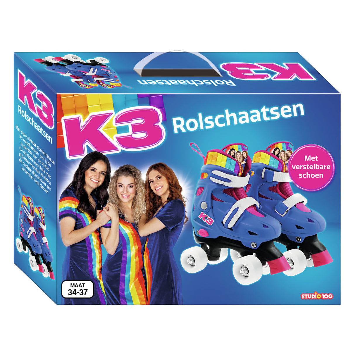 K3 - rulleskøjter - str. 34 37 - justerbar i 4 størrelser - med stop - hvid - regnbue - med hjul i 4 farver