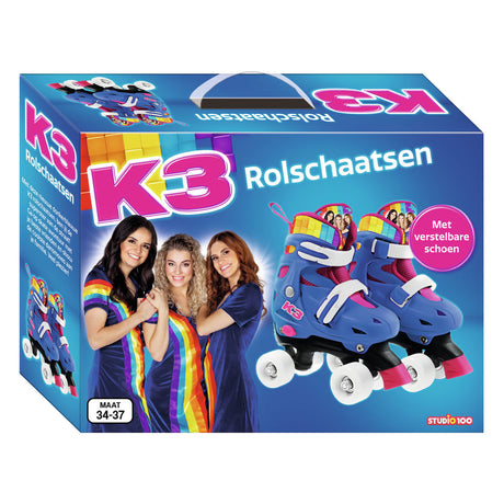 K3 - rulleskøjter - str. 34 37 - justerbar i 4 størrelser - med stop - hvid - regnbue - med hjul i 4 farver