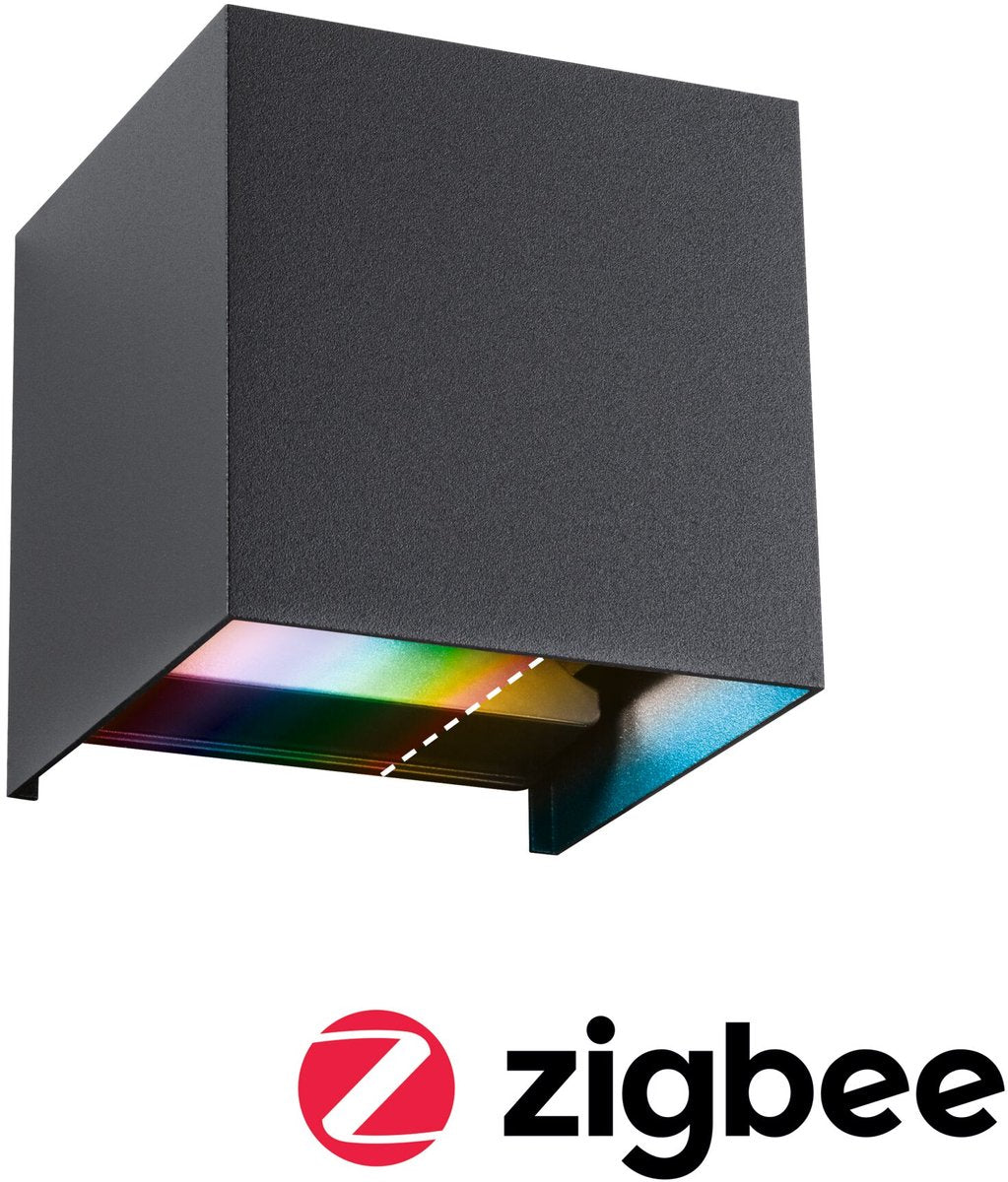Paulmann LED væglampe smart home Zigbee 3.0 Cybo IP44 kantet 100x100 mm RGBW+ 2x2.5W 2x150lm 230V antracit aluminium