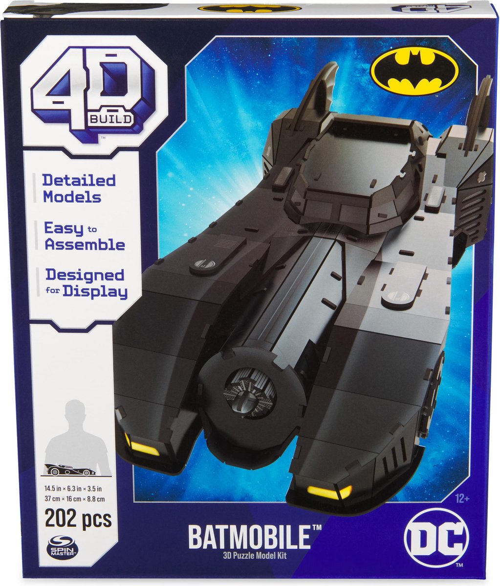 4d build dc batman - retro batmobil - 3d puslespil - 202 brikker - pap byggesæt
