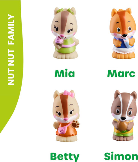 Klorofil nøddefamiliens legesæt - legefigurer - familiefigurer - børnelegetøj - simon, betty, marc og mia - fra 18 måneder - 4 stk.
