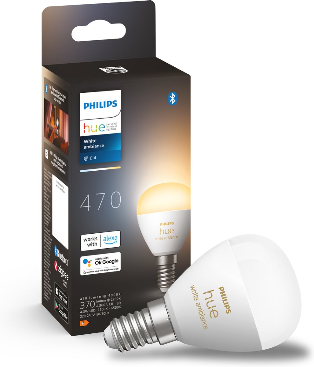 Philips hue kogellamp - warm- tot koelwit licht - 1-pack - e14