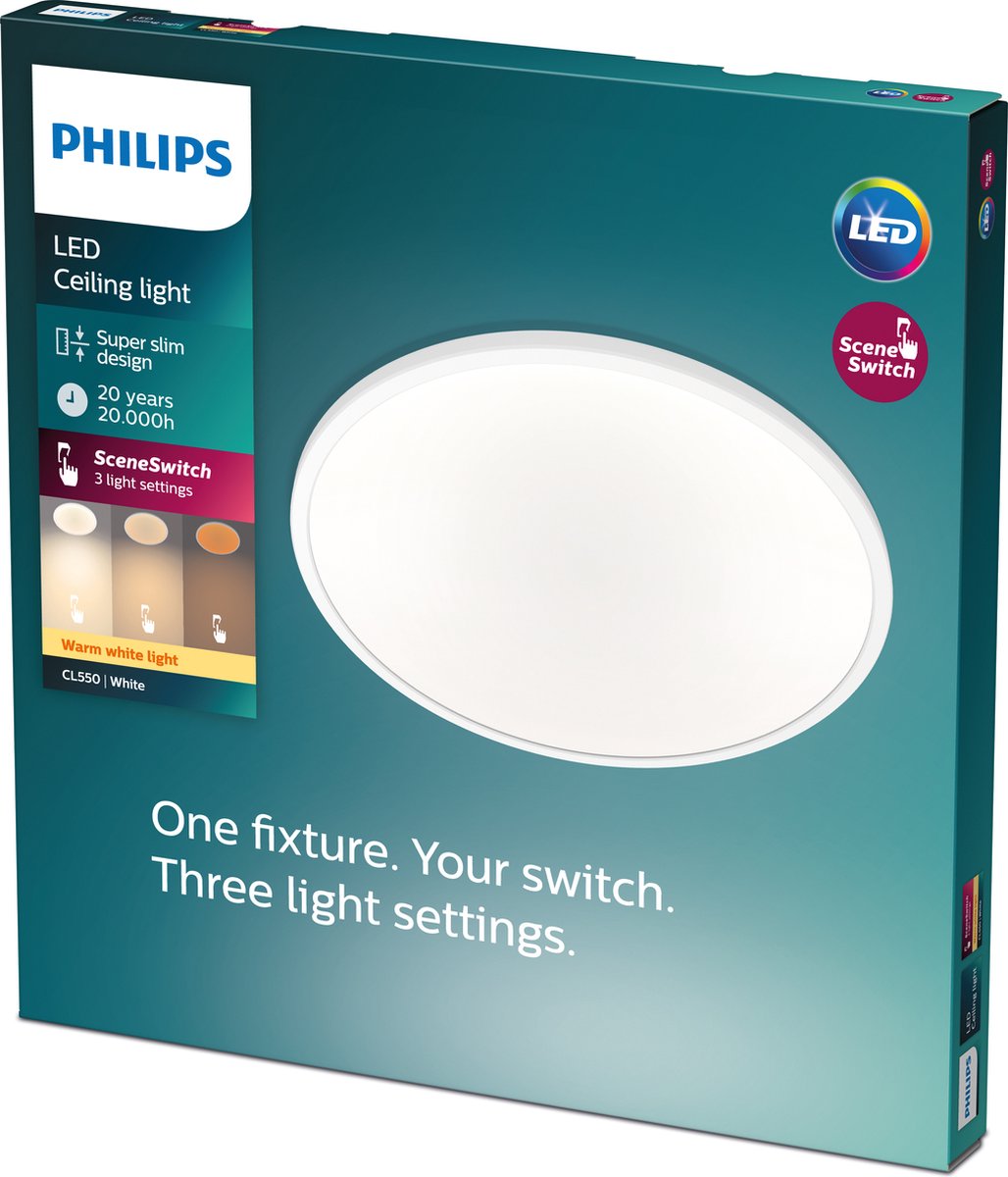 Philips led philips super slim plafonnière - warmwit licht - 18w