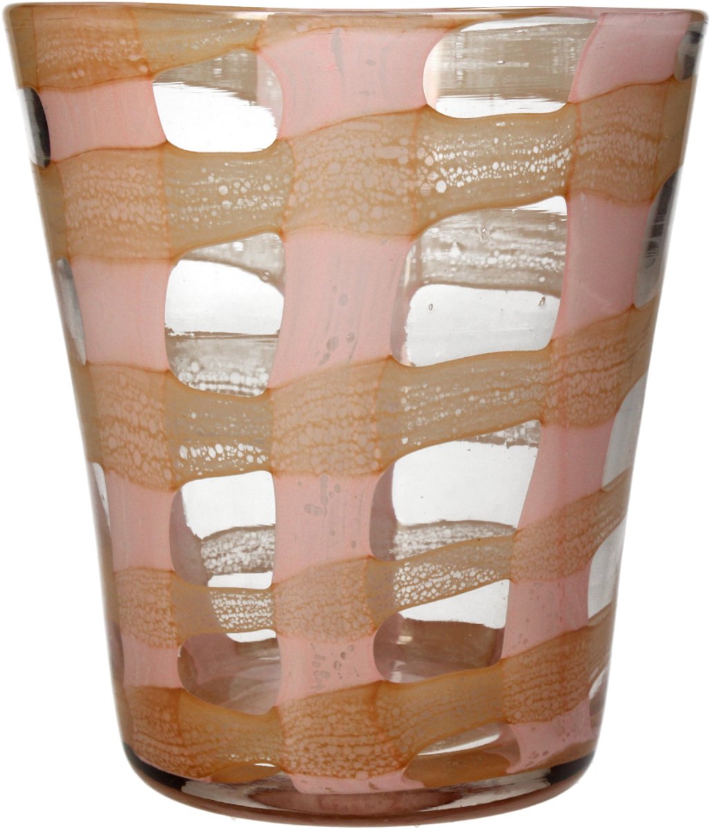 Hd collection kaarsenhouder glas perzik 13x13x15,5cm