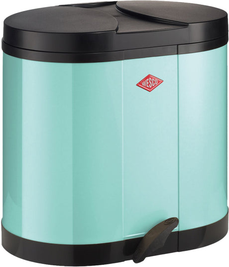 Wesco øko-samler affaldsbeholder | 30 liter | duo pedalspand (2x15 liter) | metal - mynte | affaldssortering - lavet i tyskland