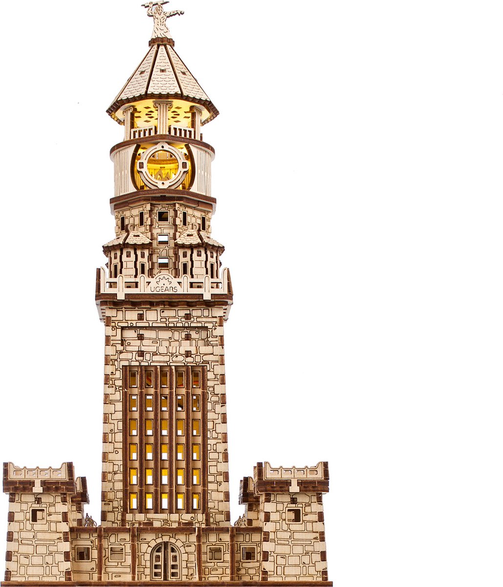 Ugears træ 3D model - Alexandria fyrtårn med lys