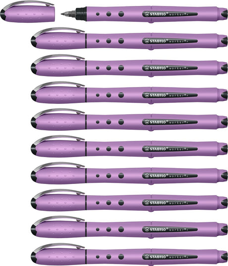 Stabilo worker+ - rollerball 0,5 mm - naturecolors wildflower - grå violet - æske med 10 stk.