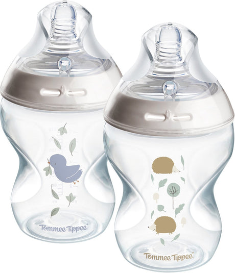 Tommee tippee naturlig start sutteflasker - sæt med 2 x 260 ml sutteflasker - lav tilførselshastighed - 0m+ - dekoreret