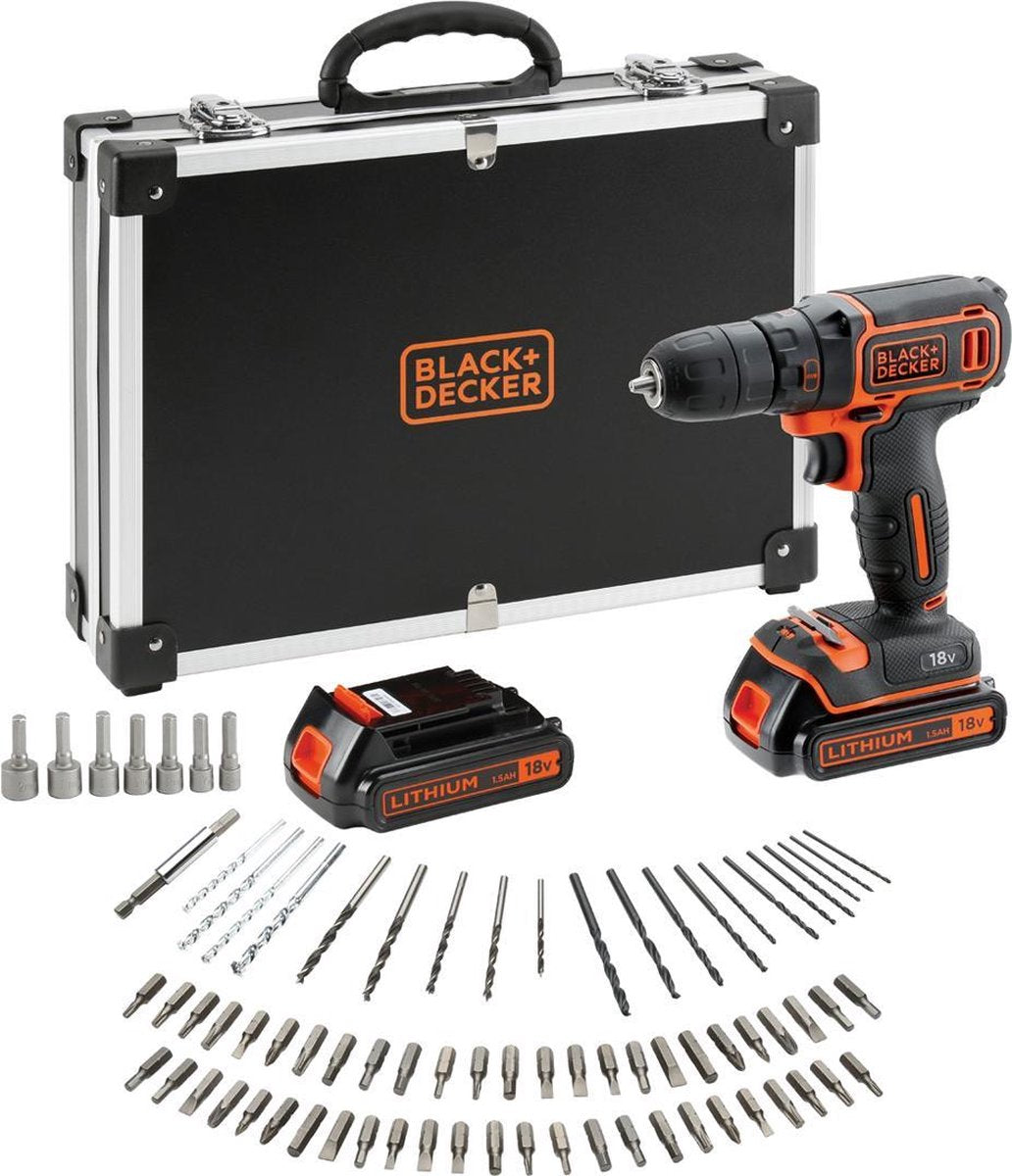 Black+decker 18v boredriversæt med tilbehør flightcase - bdcdc18bafc-qw