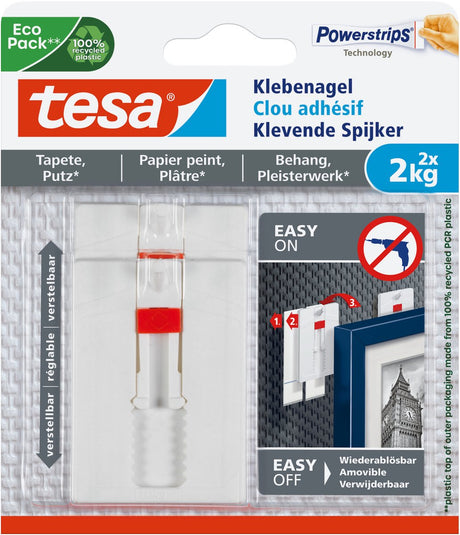 Tesa justerbar søm til tapetpuds 2 kg - 2 stk - vægsøm - aftagelig