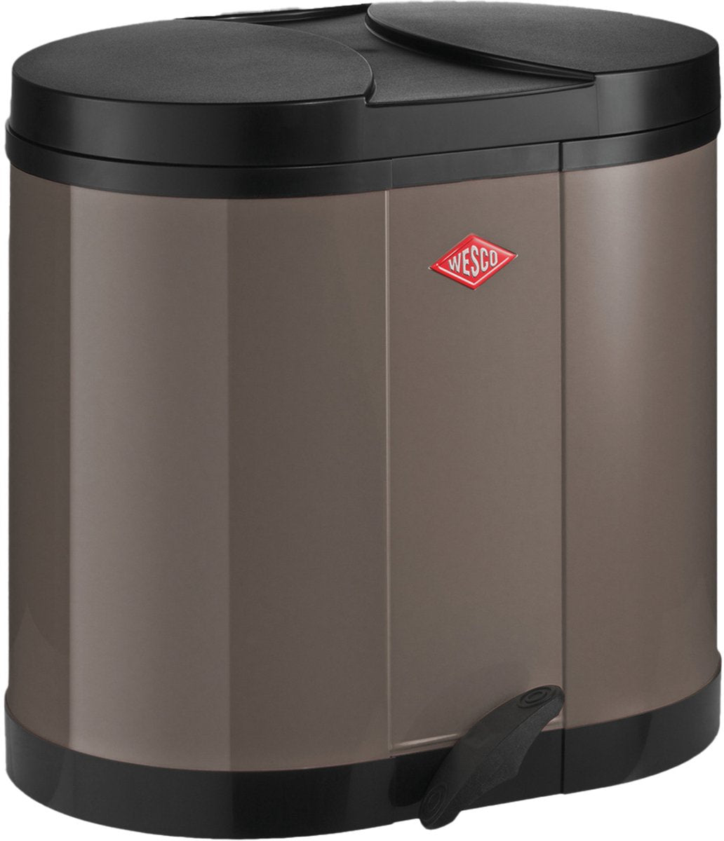 Wesco øko-samler affaldsbeholder | 30 liter | duo pedalspand (2x15 liter) | metal - varm grå | affaldssortering - lavet i tyskland