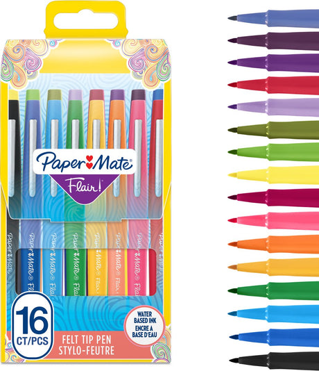 Paper mate flair tuschpenne | mellempunkt (0,7 mm) | forskellige farver | kuffert med 16 stk