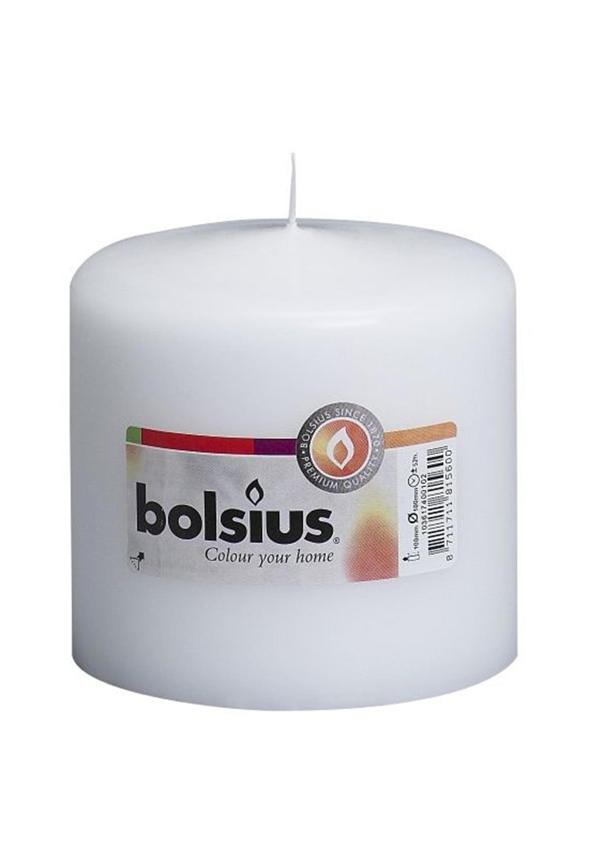 Bolsius søjlelys 100 100 mm hvid