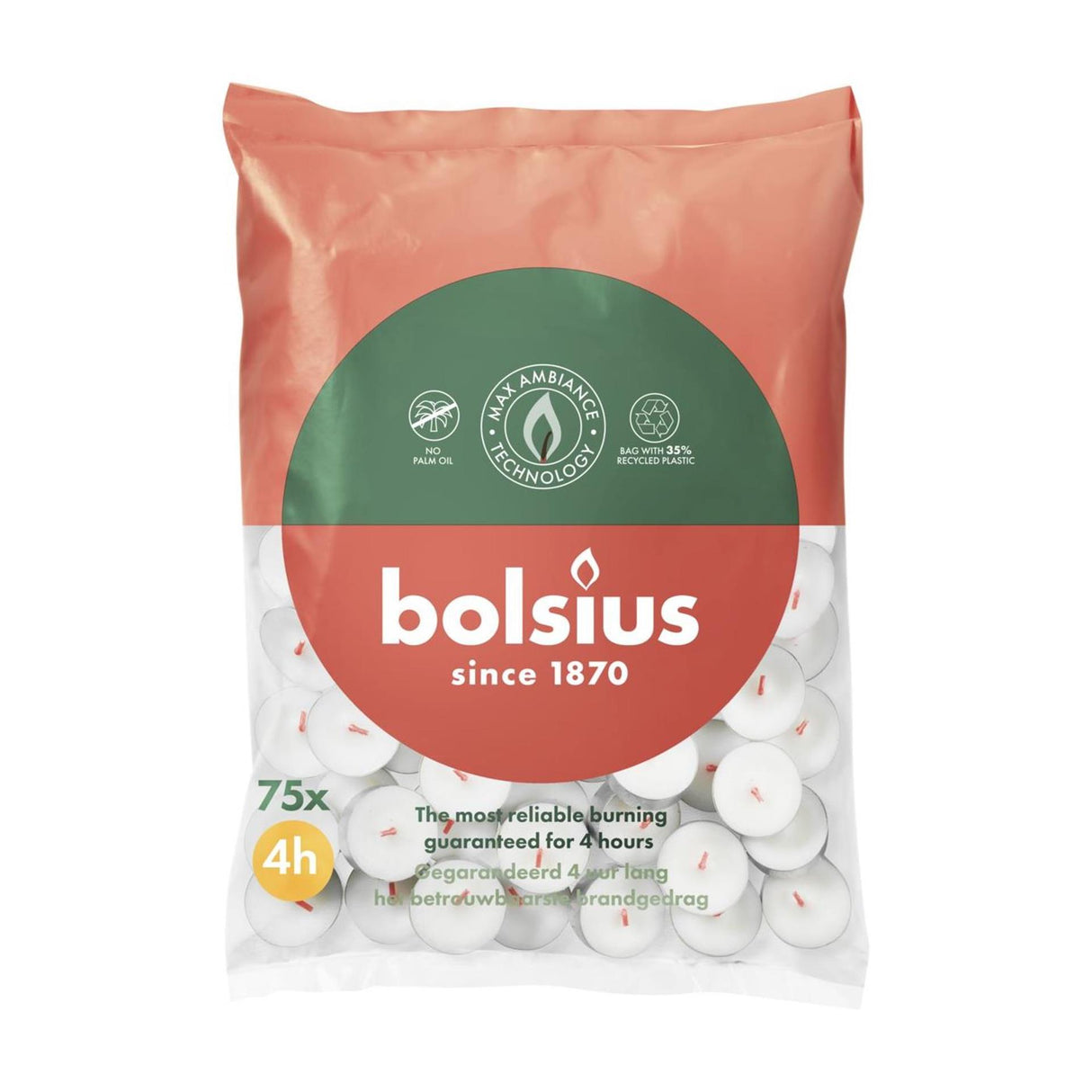Bolsius te lys hvid 4 timers pose med 75 stk