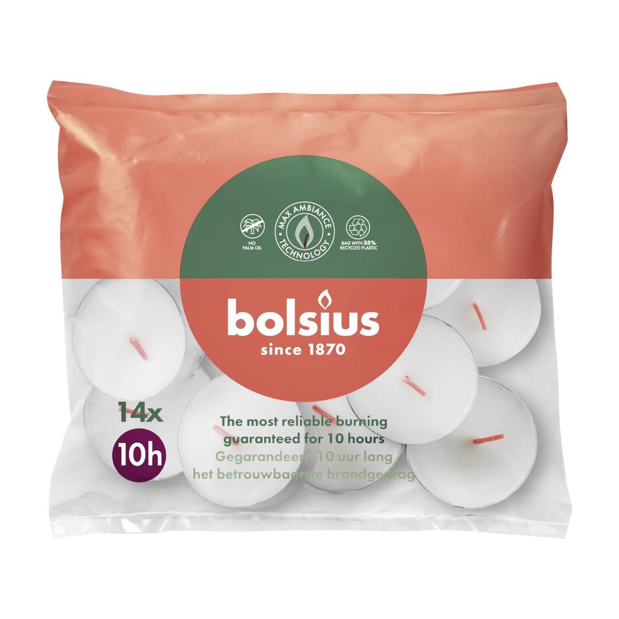 Bolsius maxi lys hvid 10 timers pose med 14 stk