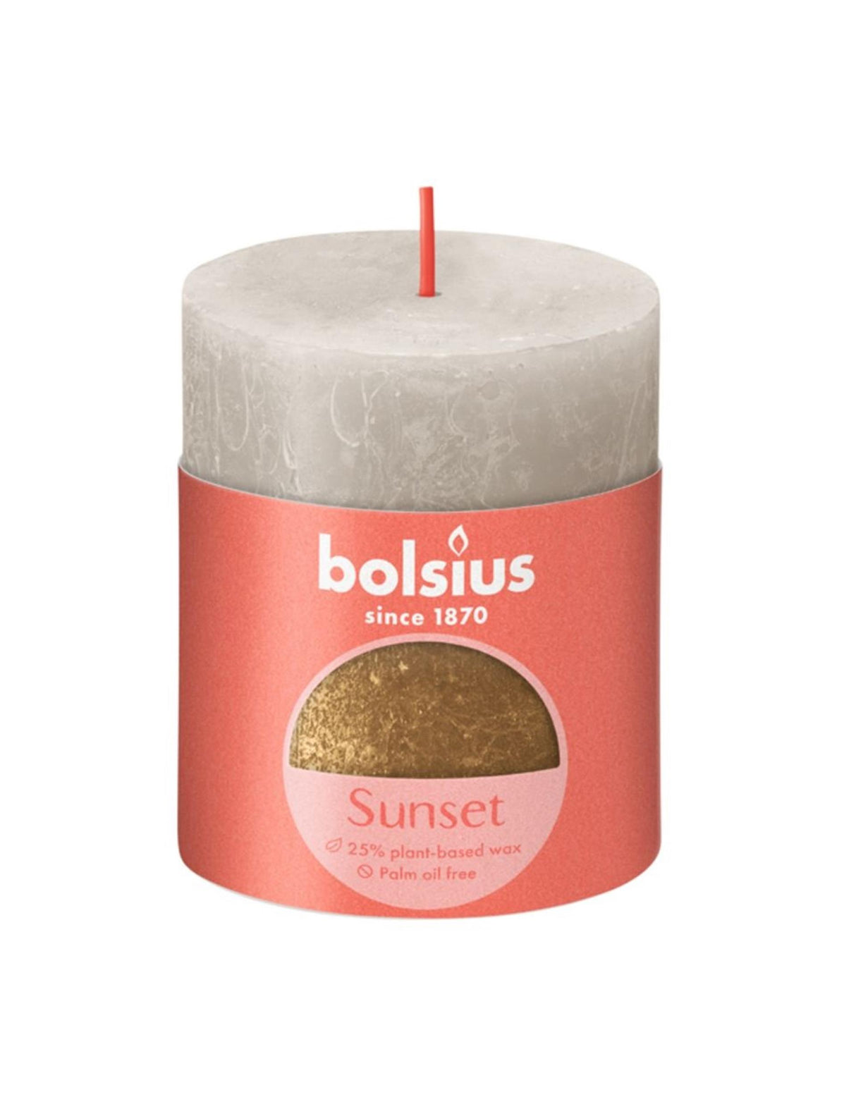 Bolsius rustik søjlelys 80 68 sunset sandy grey og guld