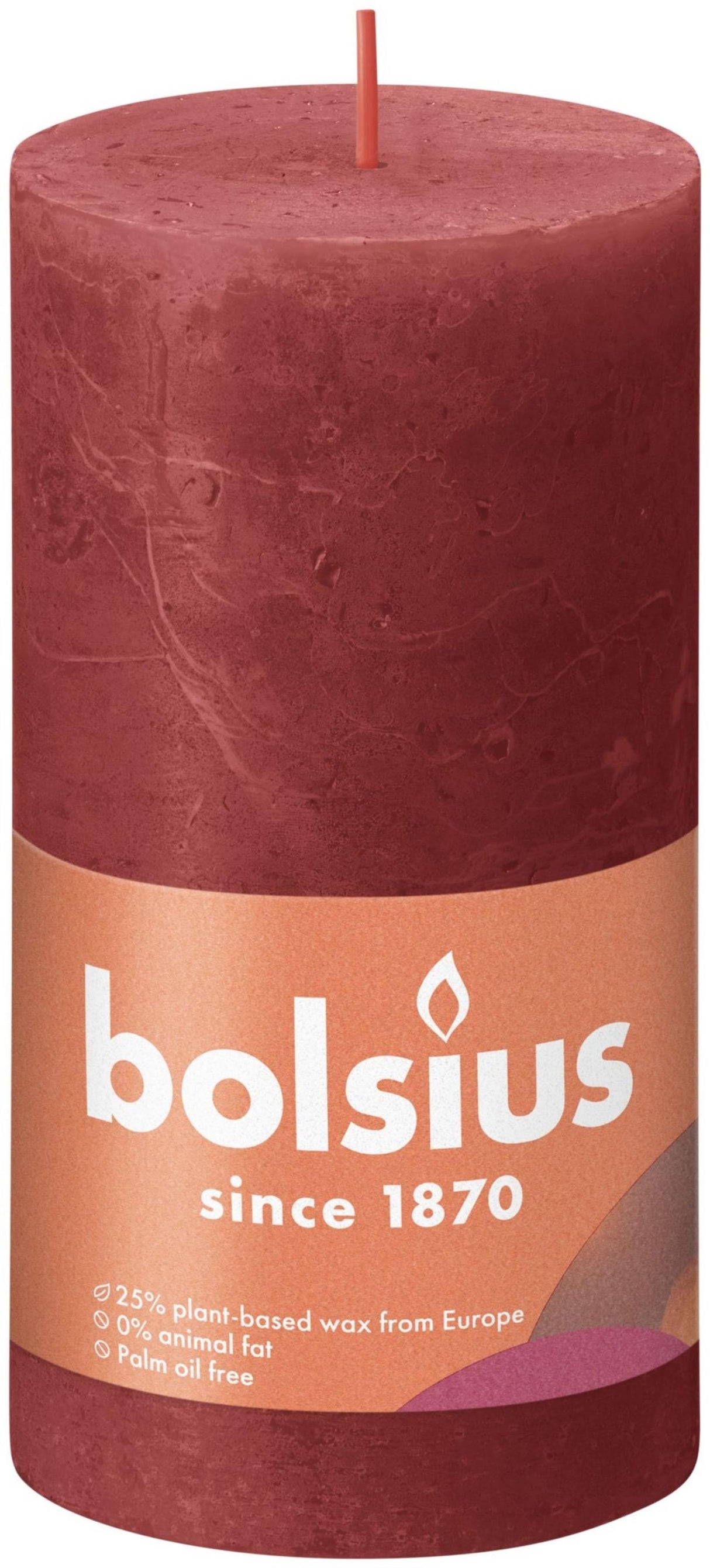 Bolsius shine kollektion rustik søjlelys 130 68 sart rød - sart rød<br>