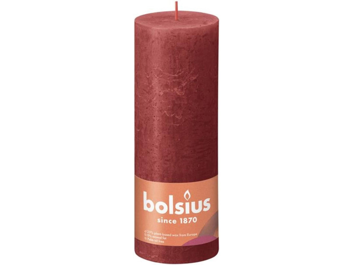 Bolsius søjlelys rustik sart rød - 19 cm ø 7 cm