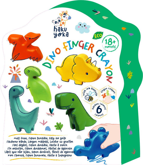 Haku yoka voksblyanter dino - 6 stk - indeholder 10% bivoks - fingerdukker - 18 måneder