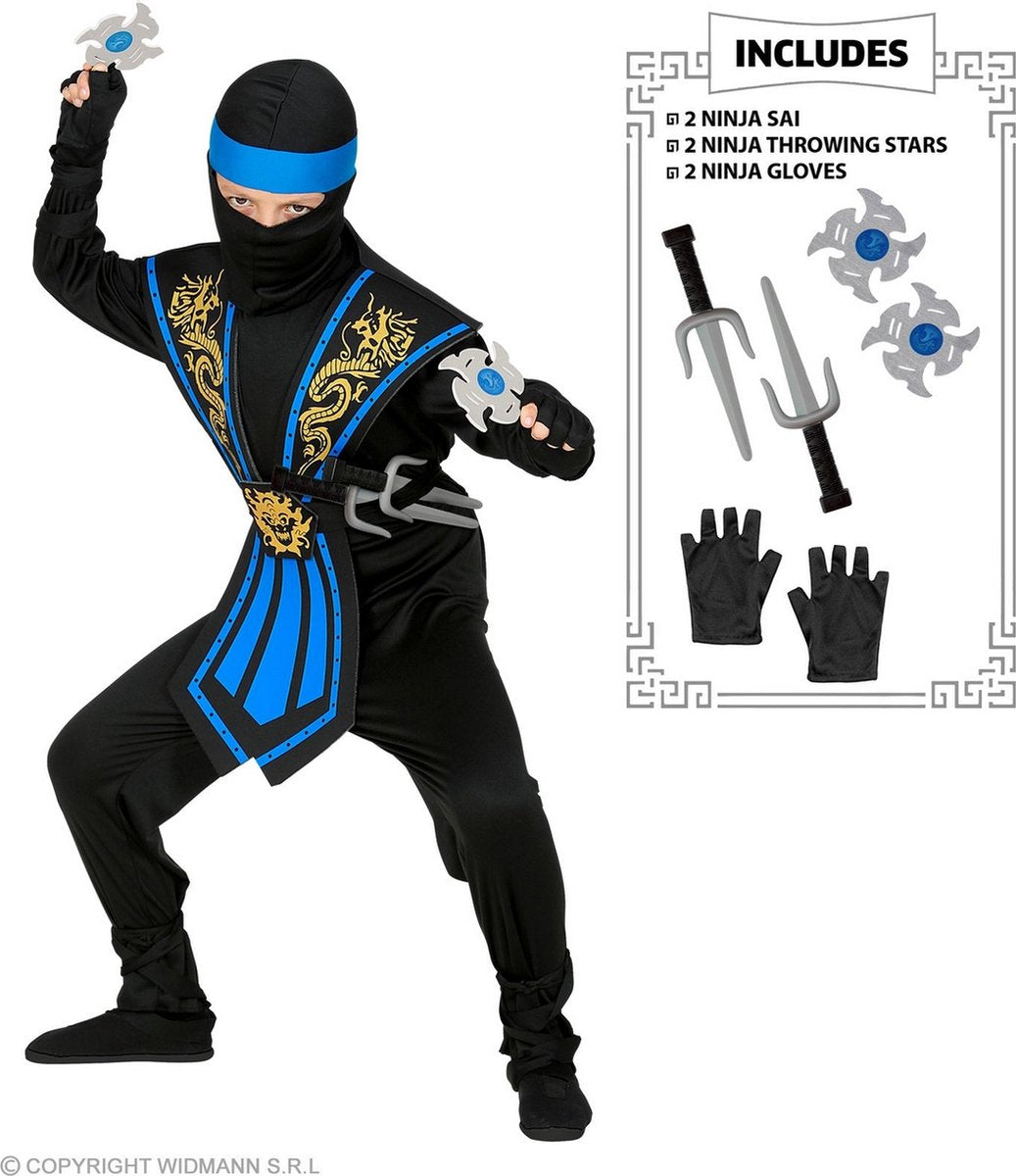 Finidi ninjadragt børn kombat blå