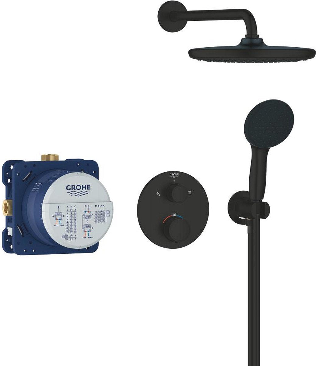 Grohe quickfix præcisionsindbygget brusesystem - rund montering - mat sort