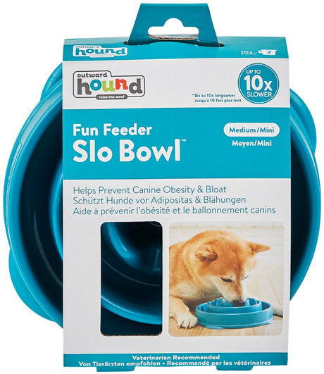 Udadgående jagthund sjov foderautomat - anti gobble hundefoder skål - 6 farver og 3 størrelser - dyrlæge anbefalet slow bowl - medium mini - blå