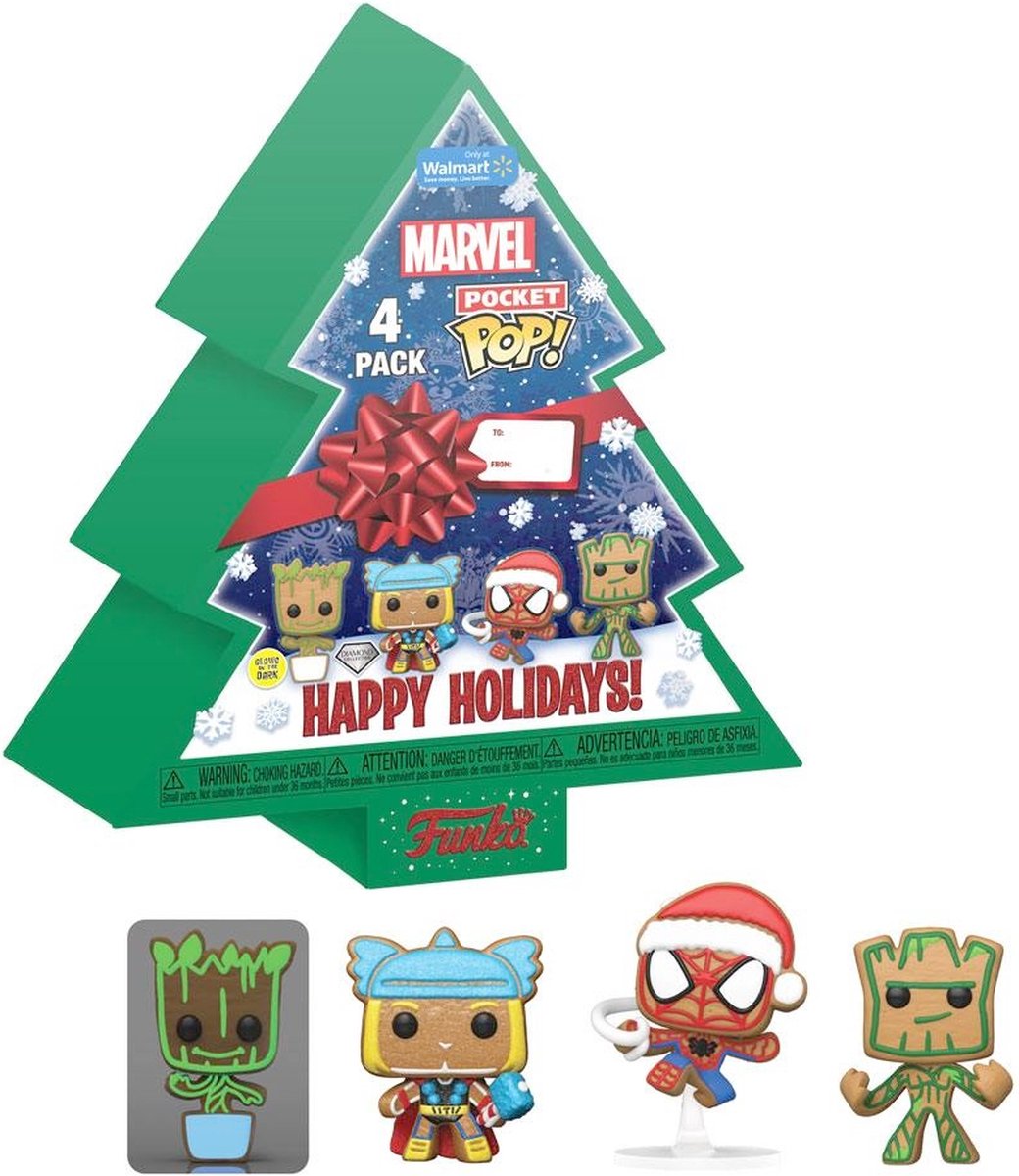 Funko - marvel holiday 2022 pocket pop! 4-pak træferieæske 4 cm 3D nøglering - flerfarvet
