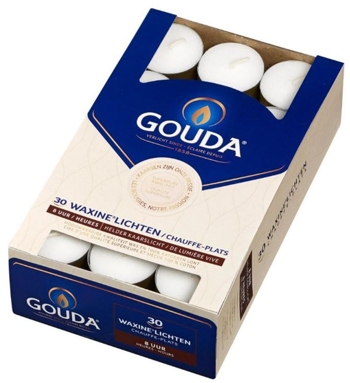 Gouda fyrfadsbrænding time 8 timer æske á 30 stk