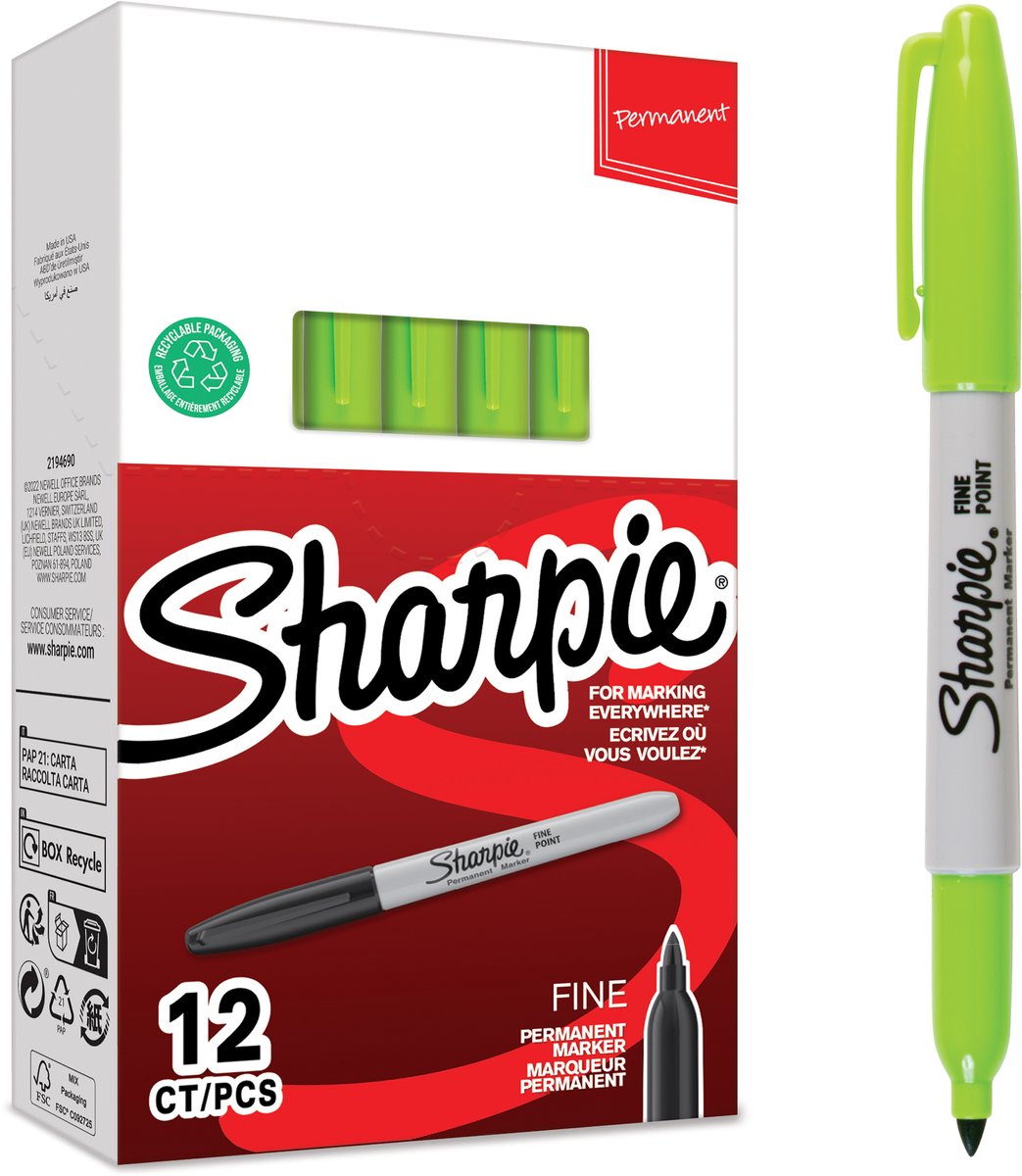 Sharpie fin spids - permanent markør - 1 mm - limegrøn