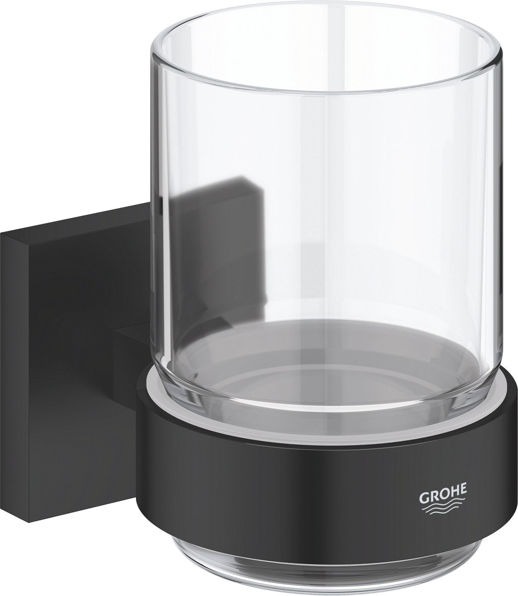 Grohe quickfix start kube glas med holder - glas metal - mat sort