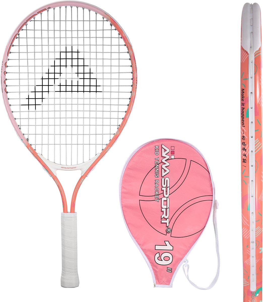 Ama sport børnetennisketcher pink 19 tommer - let juniorketcher med taske - ideel til begyndere -