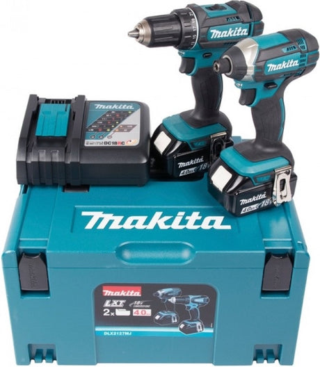 Makita dlx2127mj combiset - ddf482 18v boor- schroefmachine + dtd152 slagschroevendraaier 4,0 ah accu (2 st), snellader, mbox