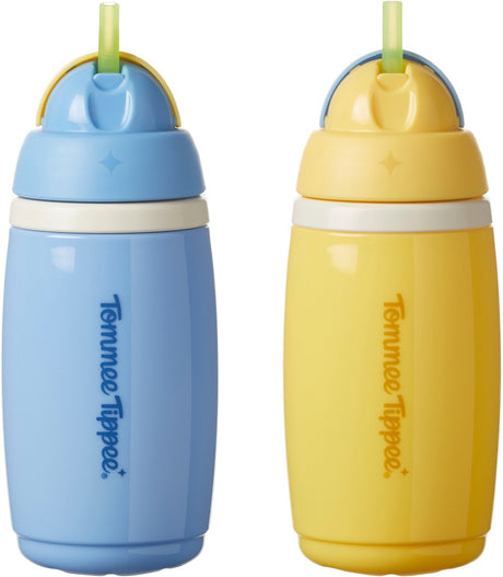 Tommee tippee-isoleret aktiv halmkop – 2 stk – 266 ml – lækagesikker vandflaske til småbørn 12m+ – blå og gul