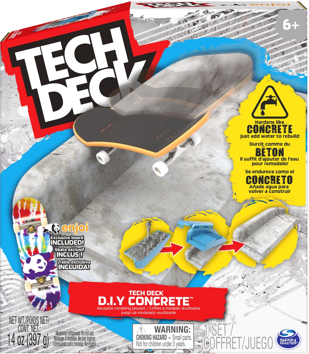 Tech deck diy beton - genanvendeligt modellering legesæt - med unikt enjoi finger skateboard