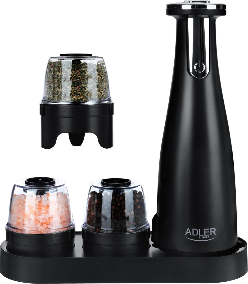 Adler - rustfrit stål krydderikværn sæt - 150ml - USB genopladelig - sort