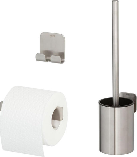 Tiger colar toilet tilbehørssæt - toiletbørste med holder - toiletrulleholder - krog - børstet rustfrit stål