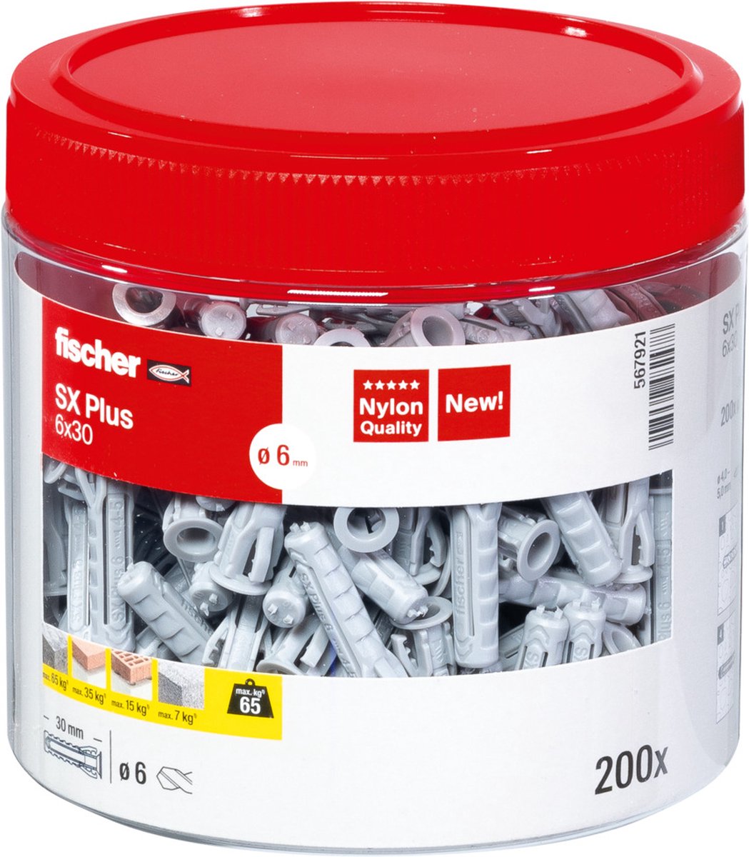Fischer sx plus 6×30 – nylonprop til beton og murværk | 200 stk