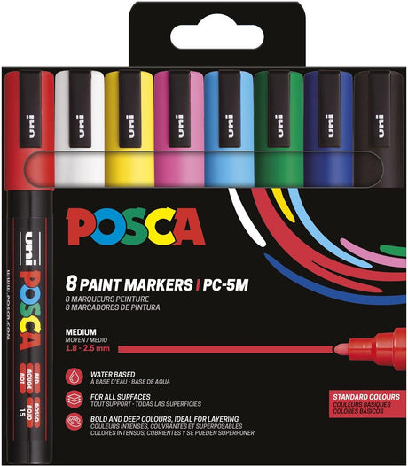 Posca malertusch pc-5m - 1,8 - 2,5 mm - uni mitsubishi blyant - etui med 8 dele i grundfarver