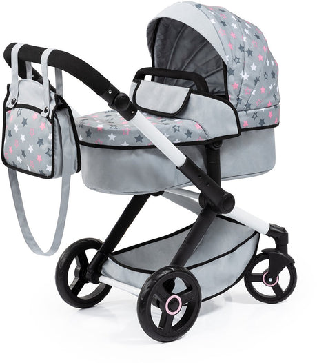 Bayer design - kombinationsdukkevogn xeo, taske, grå, pink, stjerner