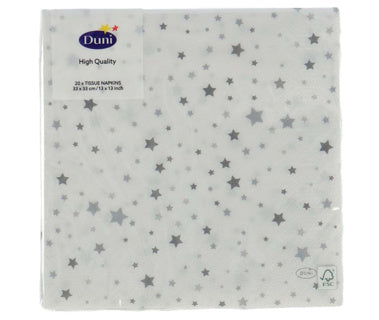 Duni servietter sølv stardust 33 x 33 cm | 12 stk