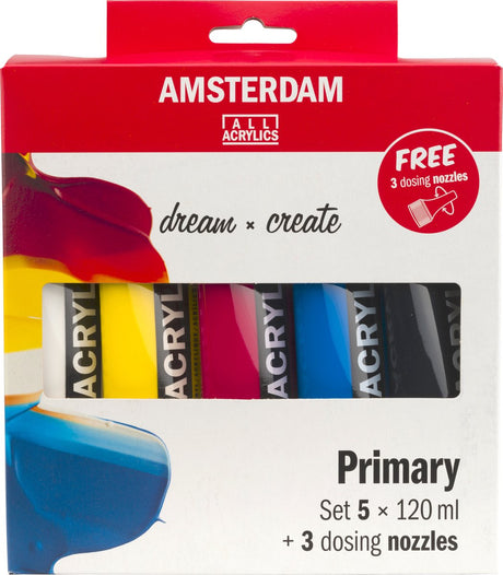 Bruynzeel amsterdam standard serie akrylmaling primært sæt 120ml, 5 stk. + 3 doseringstude