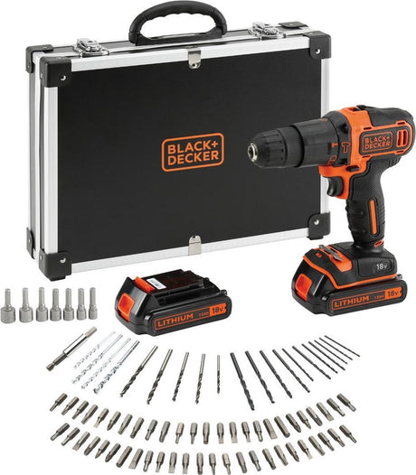 Black+decker bdchd18bafc-qw akku slagboremaskine - 18v - 2 batterier og oplader - inkl. 80 tilbehør - til træ, sten og metal - slagfunktion - akku boremaskine - bdchd18bafc-qw